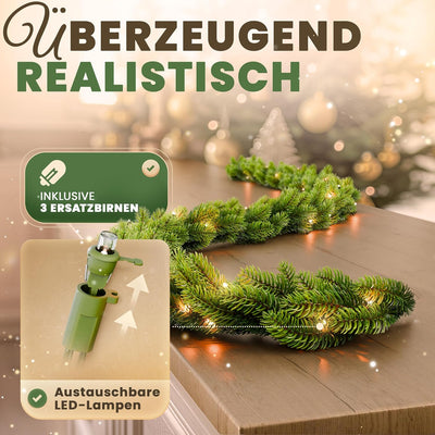 ArtiTree Weihnachtsgirlande - Naturgetreue Tannengirlande, 270cm Grün, LED-beleuchtet, Perfekt für W