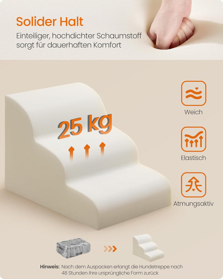 Feandrea Hundetreppe, 3 Stufen, Haustiertreppe, für kleine Hunde, Bett, Sofa, wasserdichte Katzentre