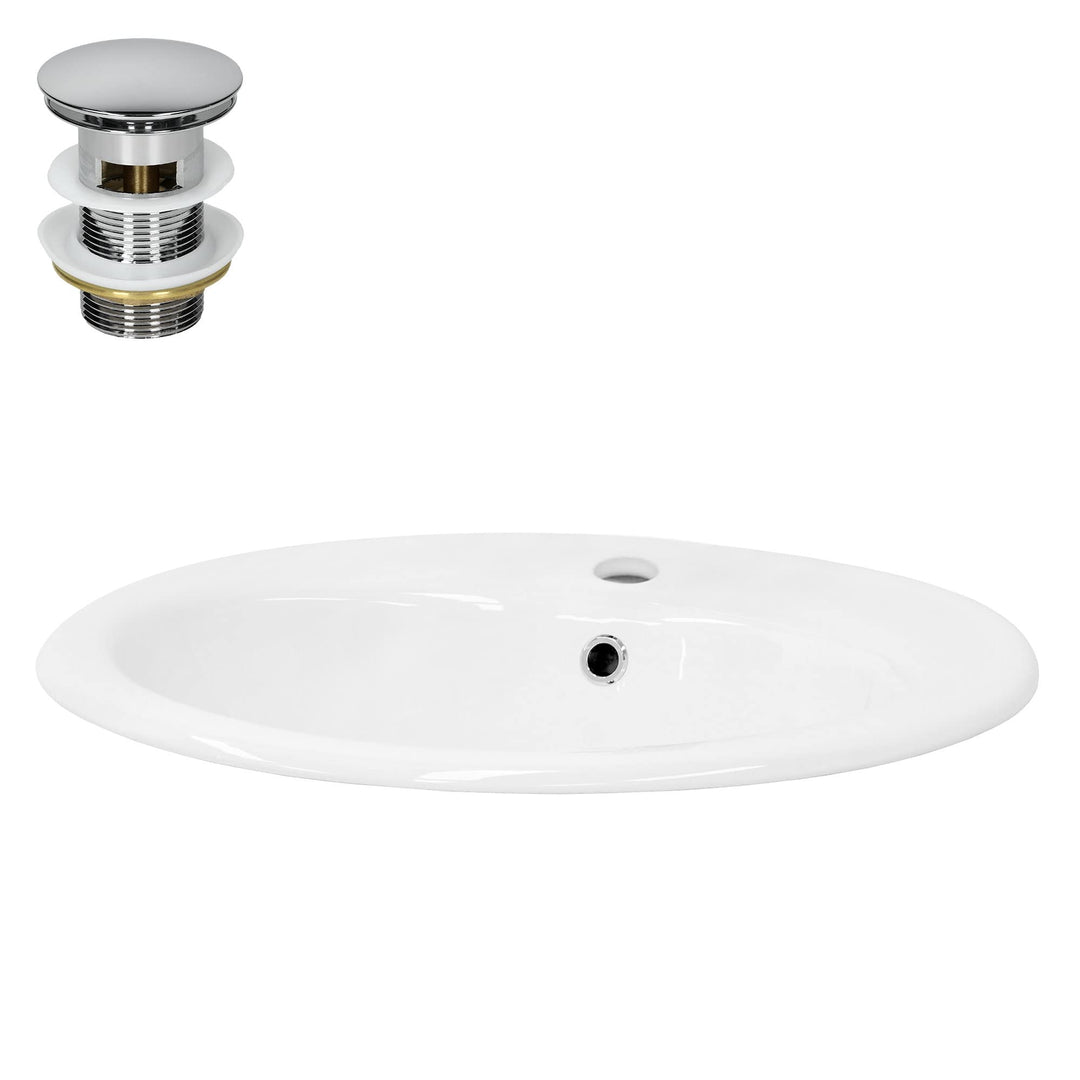 ML-Design Waschbecken Keramik Weiss glänzend 57x19,5x48,5cm Oval inkl Ablaufgarnitur Einbauwaschbeck