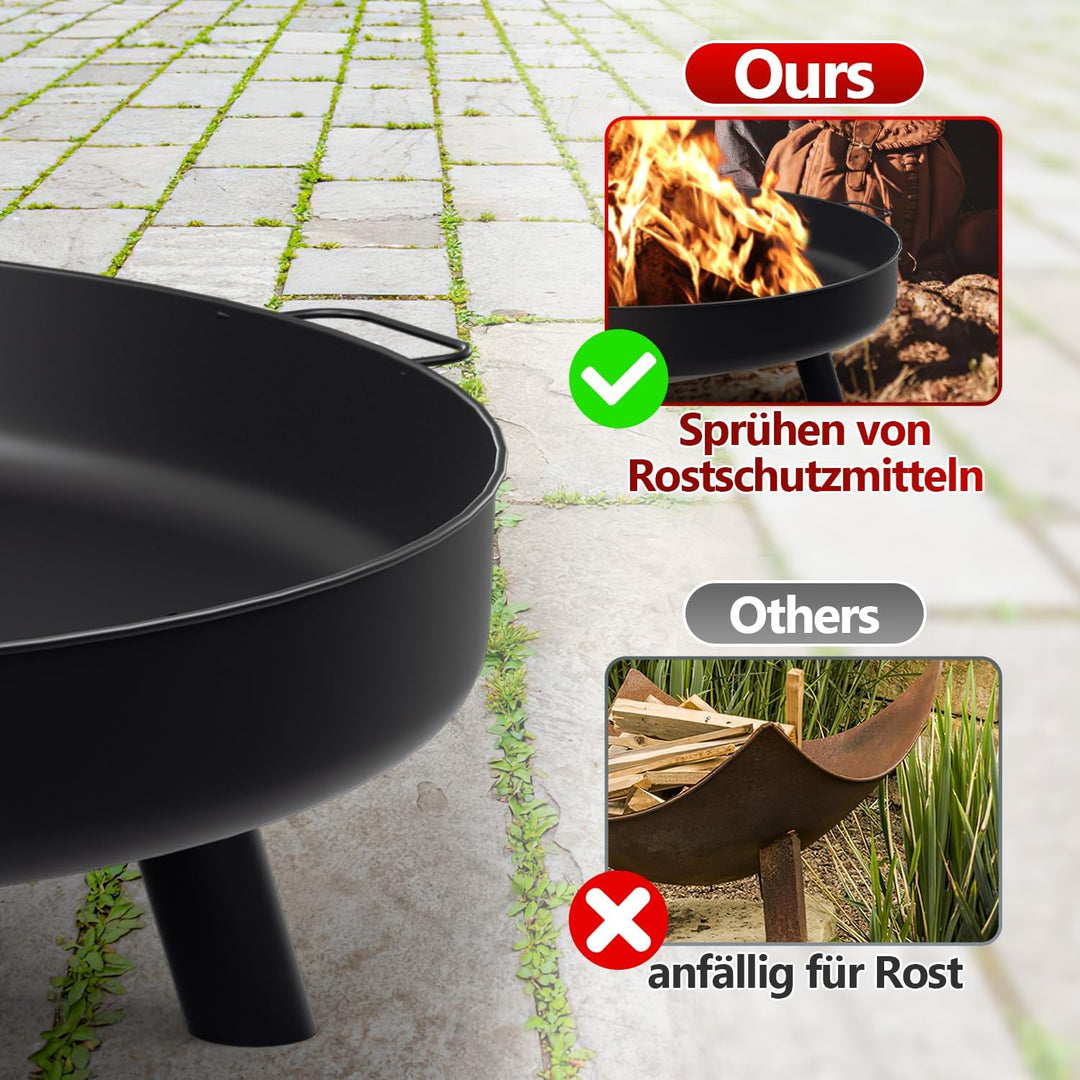 SWANEW Feuerschale für Draussen Ø82.5cm, Gross Feuerstelle Feuerkorb Eisenschale mit Griffen, Hochwe