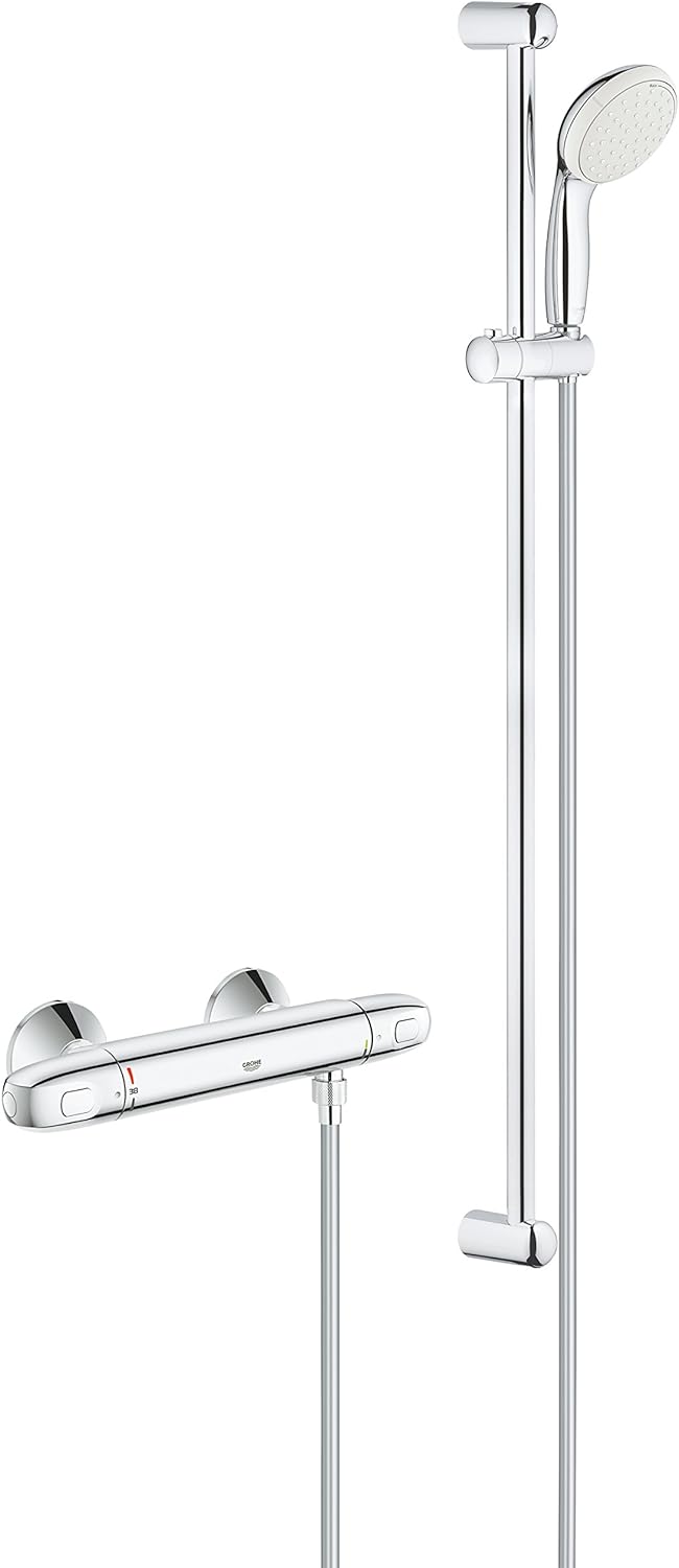 GROHE Grohtherm 1000 Thermostat-Brausebatterie (DN 15, mit Brausegarnitur) chrom, 34256004, 900 mm (