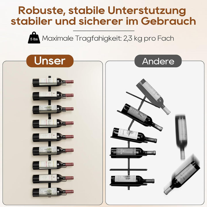 TJ.MOREE Wandmontiertes Weinregal für 9 Flaschen, robuste Metallhalterung für Wein, Champagner und S