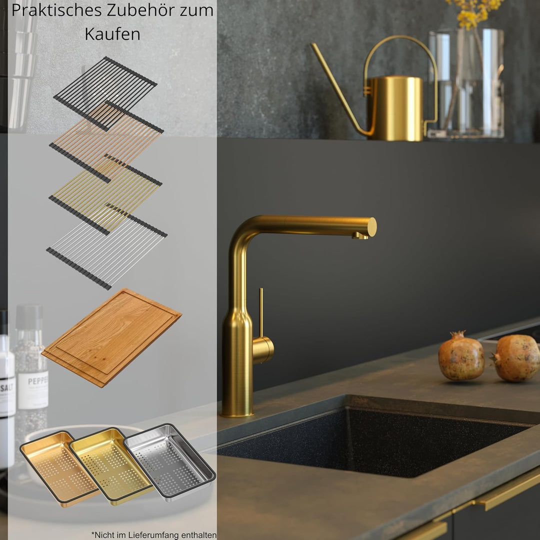 QUADRON | DAVID 50 | Granitspüle | Masse: 55 x 42 x 22,5 cm | 1-Kammer-Unterbauspüle | Schrankunterb