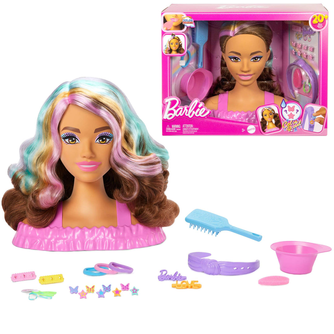 Barbie-Puppe Styling-Kopf, dunkelbraunes Haar mit mehr als 20 Styling-Zubehörteilen inklusive Stern,