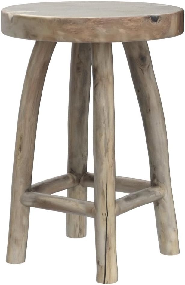 Schauer Rustikaler Teakholz Sitzhocker rund 30x42 cm Beistelltisch massiv Shabby Vintage Schemel Pfl