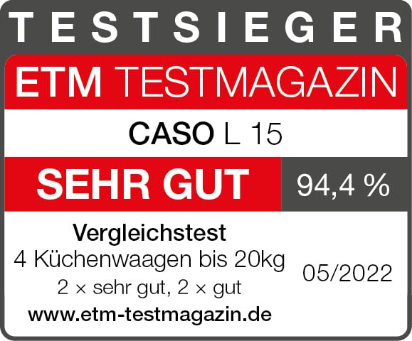 Caso L15 Design Küchenwaage, digitale Küchenwaage mit extra grosser Wiegefläche (30x22 cm) aus gebür