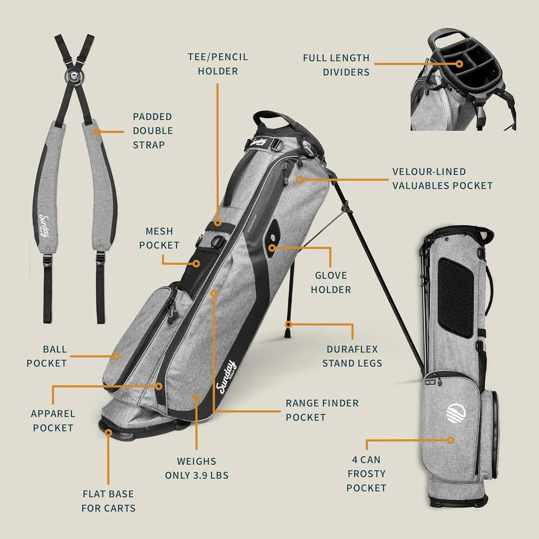 Sunday Golf EL Camino Tasche – Leichte Tasche mit Gurt und Ständer – Einfach zu tragen – Par 3 und S