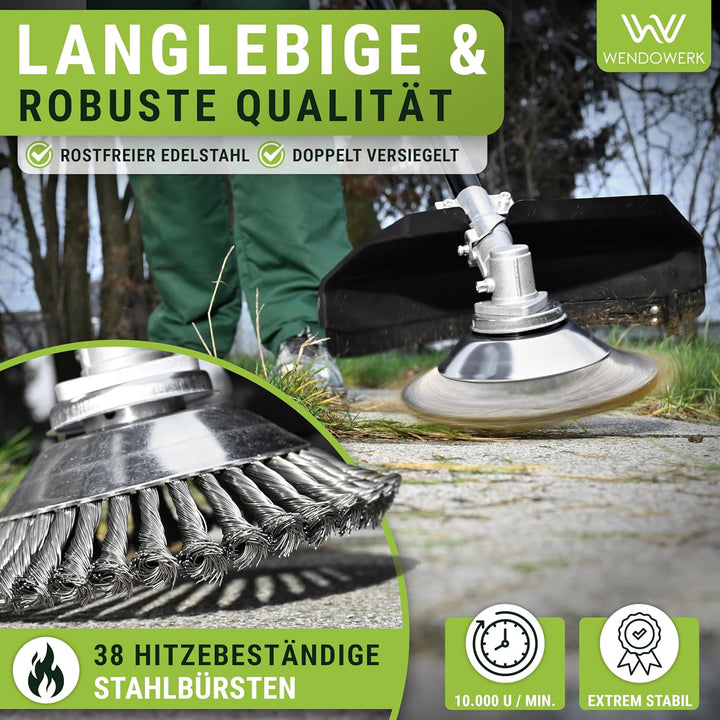 WENDOWERK® Profi Unkrautbürste Freischneider mit 25,4mm Bohrung [2023] - Effektive Unkrautentfernung