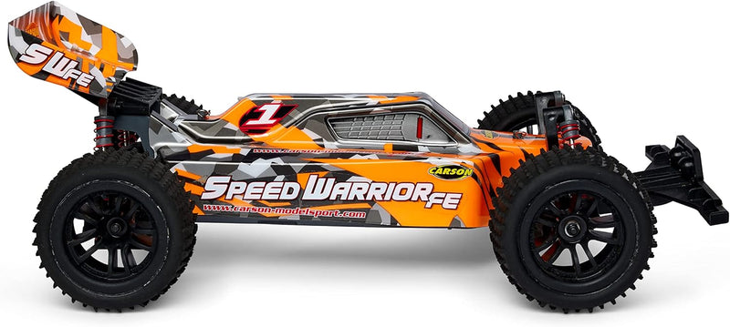 Carson 500404237 - 1:10 FE Speed Warrior 2.4G 100%RTR orange - Ferngesteuertes Auto, RC Buggy, inkl.