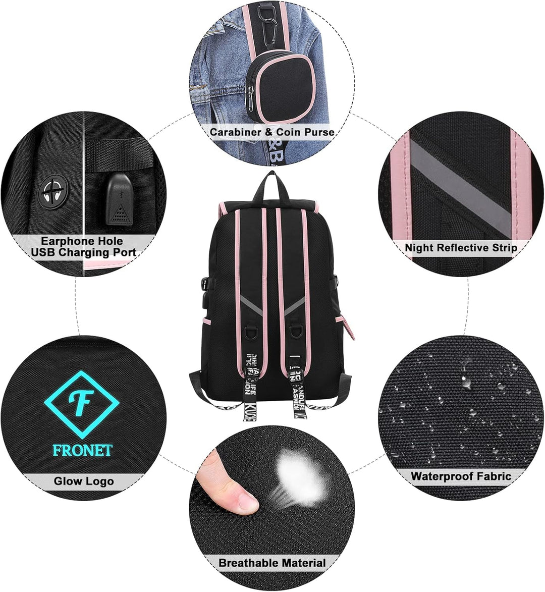 Schulrucksack Mädchen Teenager Schulranzen, Schultaschen-Set 4-in-1 mit Lunch Taschen Federmäppchen