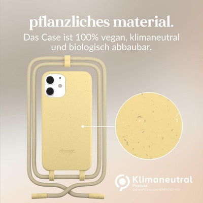 Woodcessories - Nachhaltige Handykette abnehmbar kompatibel mit iPhone 12 Mini Hülle mit Band gelb -