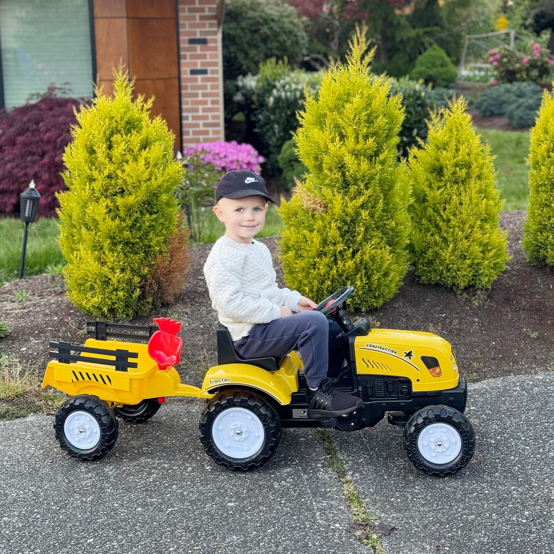 HOMCOM Trettraktor mit Anhänger Tretauto Traktor Kindertrettraktor Spielfahrzeug für Kinder ab 3 Jah