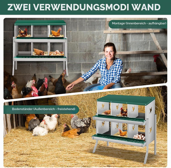 Legenester Für Hühner 6 Abteile, 84.5 x 42 x 90.3CM, Rollnestkasten Hühnernest Aus Metall Mit Auffan