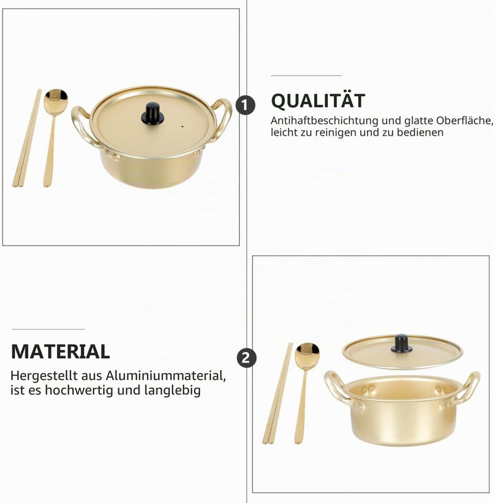 YARNOW Double Ears Nudeltopf 1 Set Koreanische Ramen Topf Aluminium Kochtopf mit Deckel Löffel Stäbc