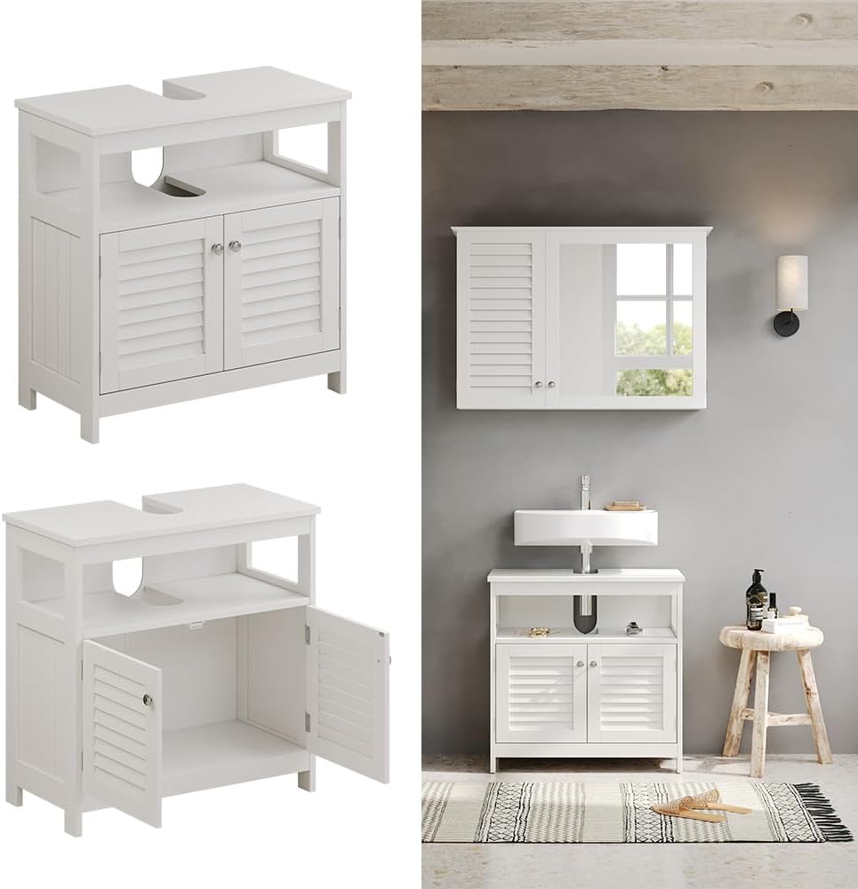 Vicco Waschbeckenunterschrank Riad, Weiss, 60 x 60 cm mit 2 Türen und offenem Fach Waschtischuntersc