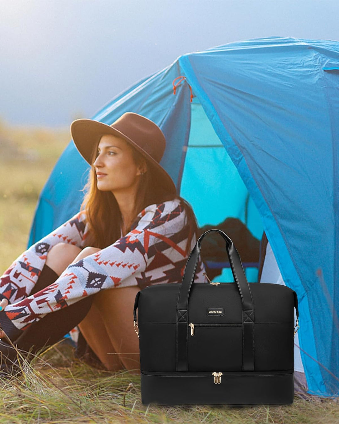 LOVEVOOK Reisetasche Damen Weekender Bag, Gross Handgepäck Tasche 60L Sporttasche Kliniktasche Gebur