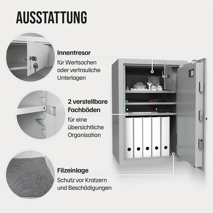Profirst Wertschutzschrank Fortress 80 EN1 Elektronikschloss Feuerfalz Stahl separat verschliessbare