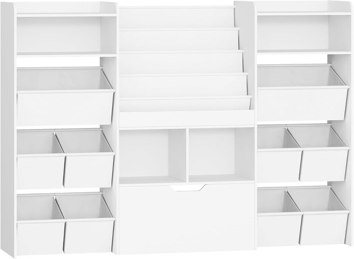 HEXCELEN Kinderregal mit Zeitungsständer, Bücherregal Kinder mit Boxen auf Rollen, Kinder mit 10 Sto