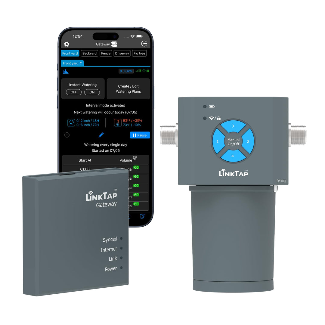 LinkTap 4-Zonen Smart Bewässerungssteuerung & Gateway, Batteriebetriebener Bewässerungsregler & App,