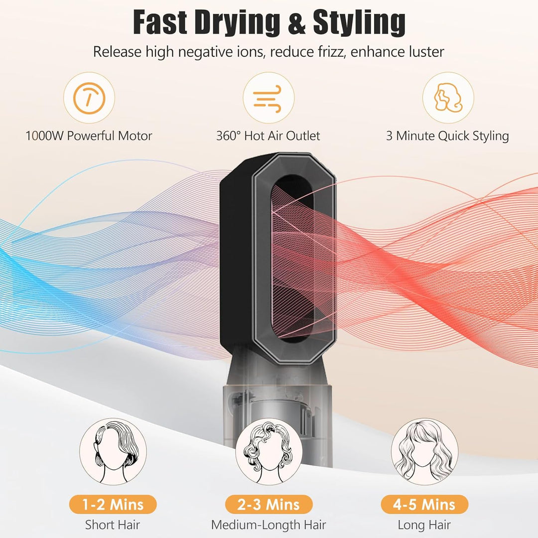 Journeyside 5-in-1 Airstyler Set 1000W, Professioneller Warmluftbürste mit Lockenstab&amp;Glätteisen, Mu