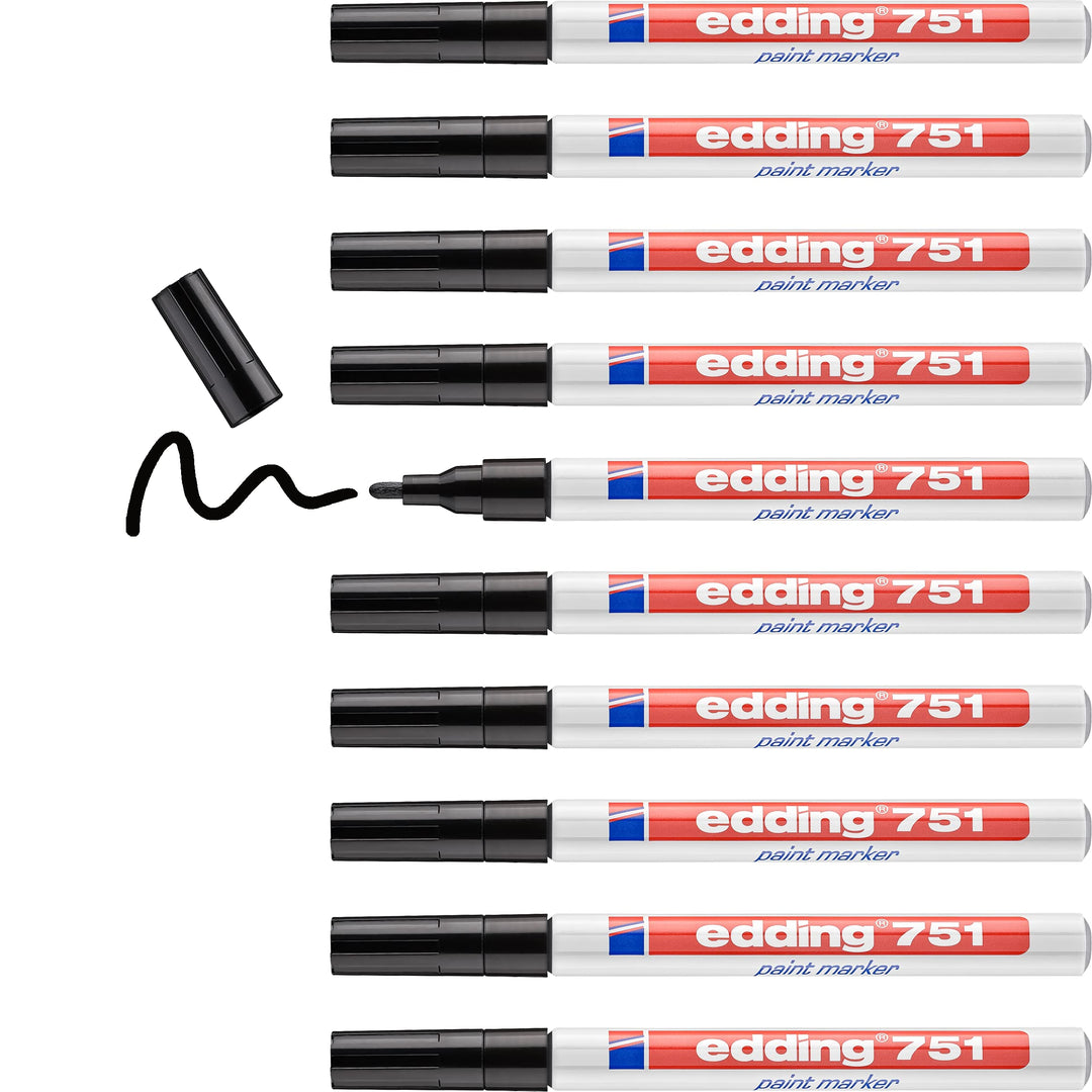 edding 751 Lackmarker - schwarz - 10 Stifte - Rundspitze 1-2 mm - Lackstift zur Markierung und Besch