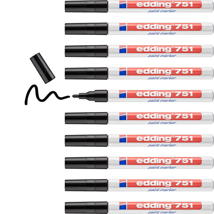 edding 751 Lackmarker - schwarz - 10 Stifte - Rundspitze 1-2 mm - Lackstift zur Markierung und Besch