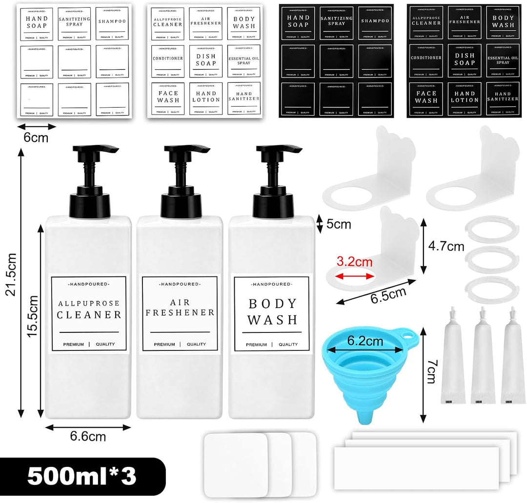 3er Seifenspender Wandbefestigung Set Shampoo Flaschen 500ml Seifenspender Dusche Kunststoff mit 3 D