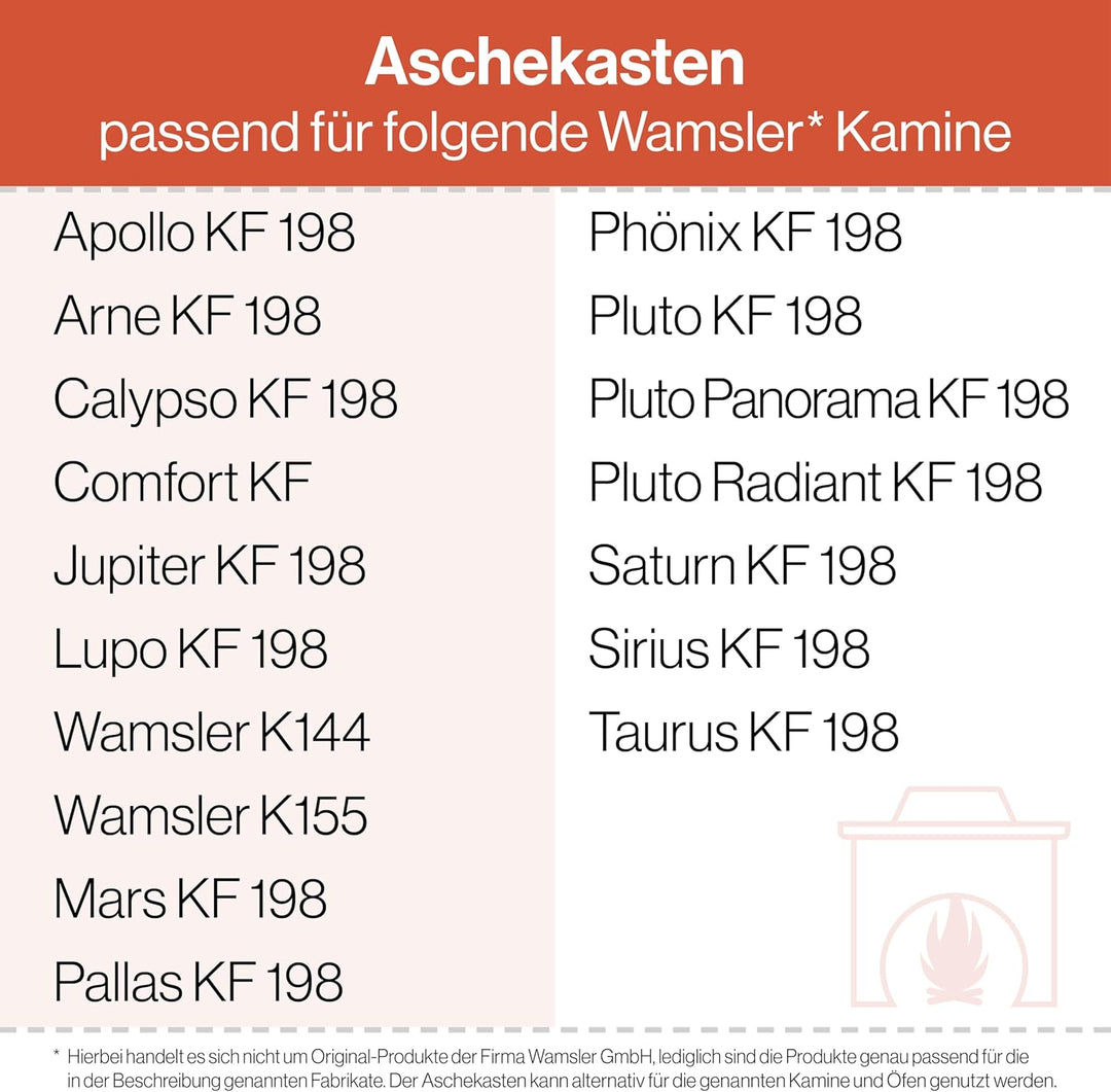 Aschekasten - Passend für Wamsler Kaminöfen inkl. Modellübersicht - Aschkasten aus verzinktem Stahlb