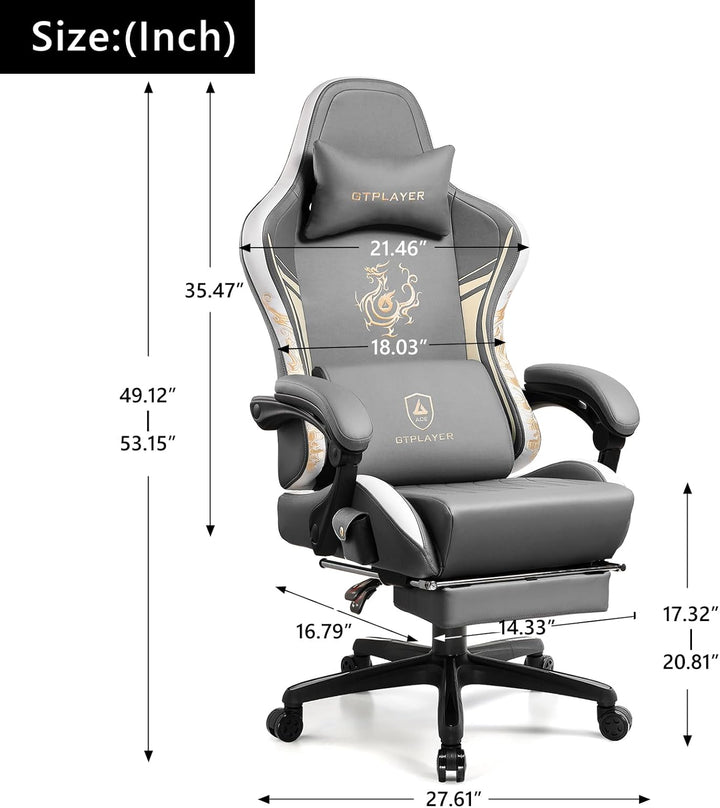 GTPLAYER Gaming Stuhl Gamer Stuhl mit Bluetooth-Lautsprechern und Fussstütze, Dragon Series Bürostuh