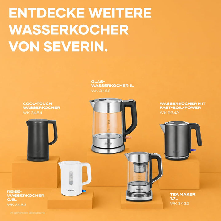 SEVERIN Reise-Wasserkocher-Set, Reisewasserkocher für 0,5 l mit umschaltbarer Spannung (115/230 V),