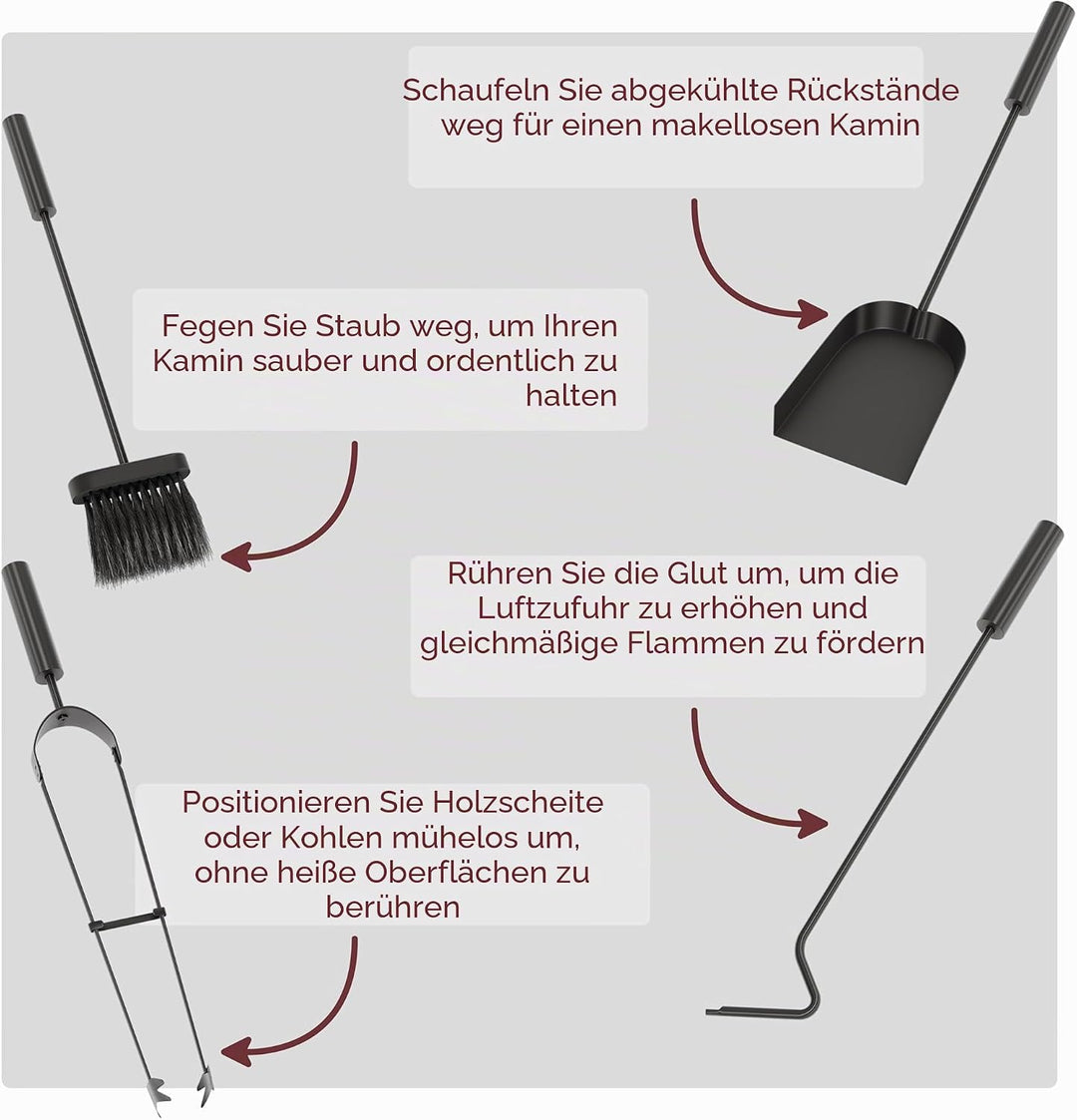 Fire Vida Warwick Kaminbesteck-Set, traditionell, Metall, schwarz, 5-teilig
