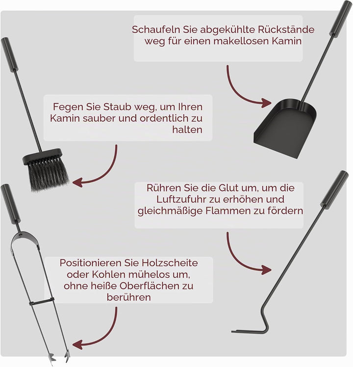Fire Vida Warwick Kaminbesteck-Set, traditionell, Metall, schwarz, 5-teilig