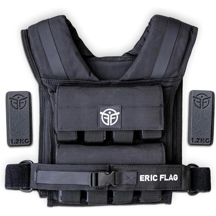 Eric Flag - Gewichtsweste 20kg oder 10kg, Herausnehmbare Metall-Gewichte, Verstellbare Trainingswest