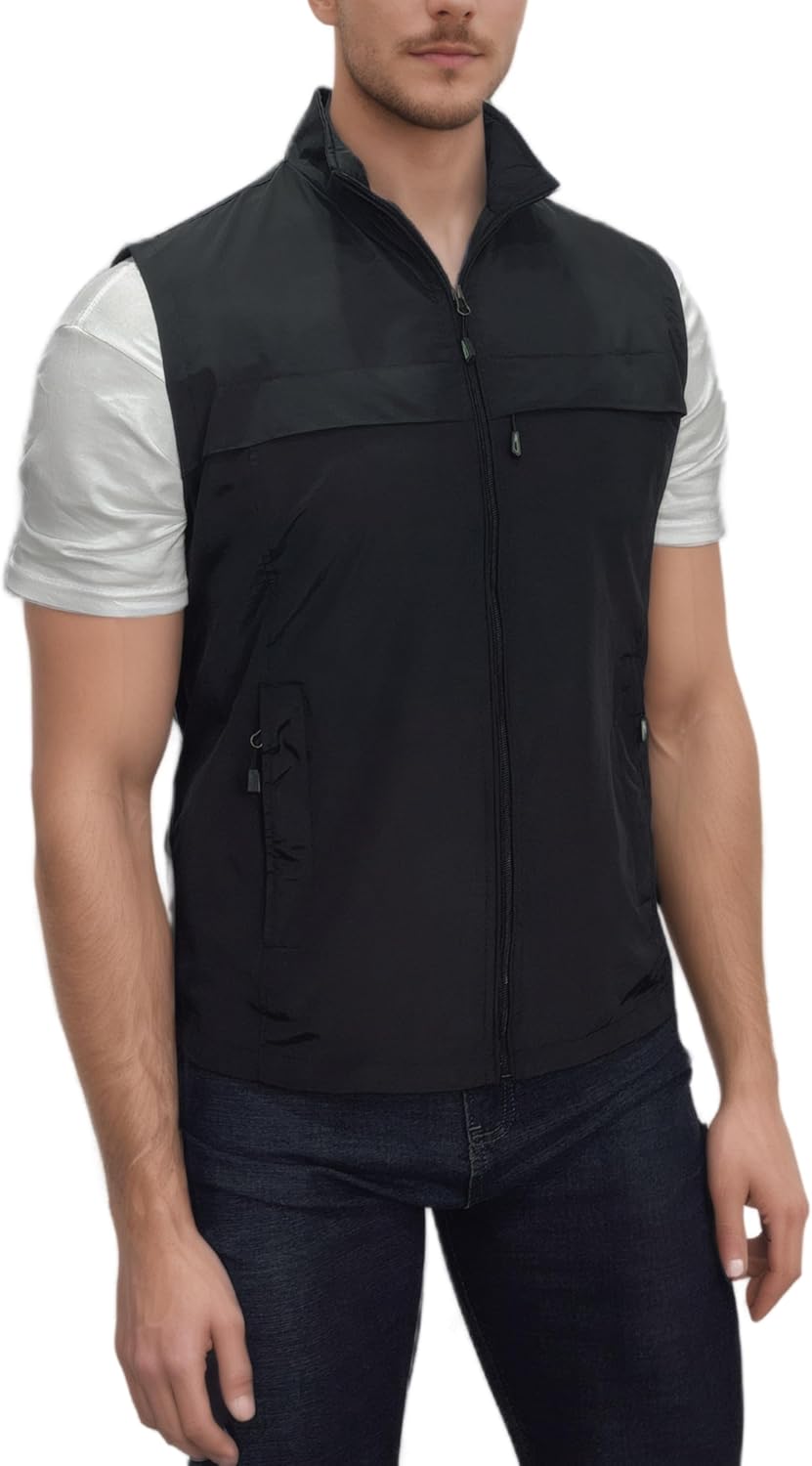 MeiLayM Herren Outdoor Angelweste Multi Pocket Weste Sommer Schnell Trocknende Weste Sport Reissvers