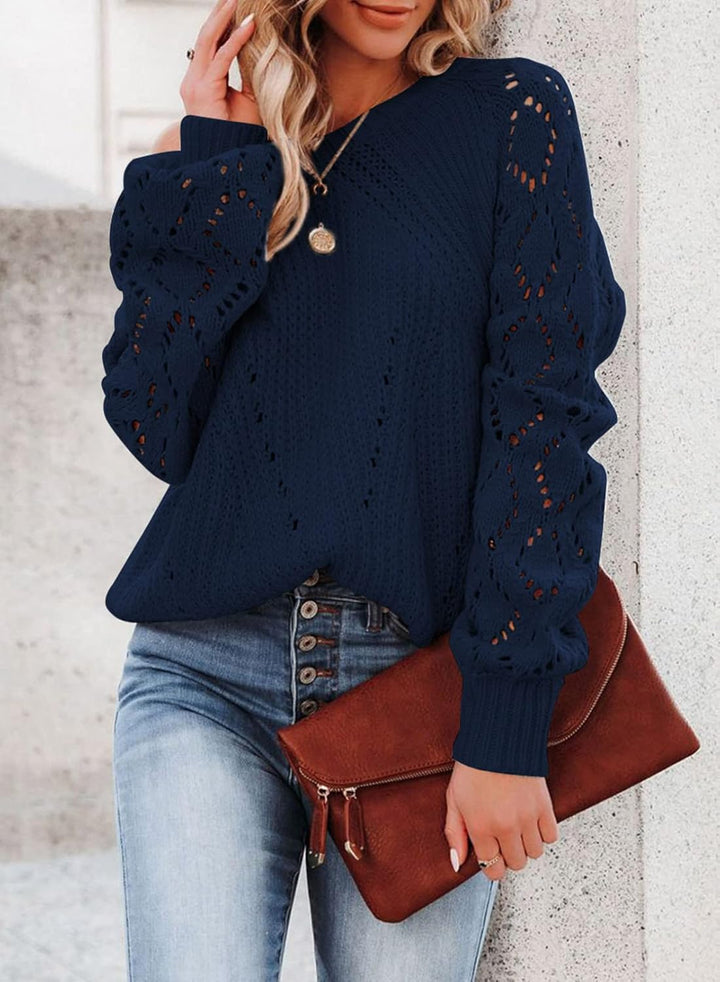 Dokotoo Damen Strickpullover Elegant Rundhals Pullover Langarm Grobstrick Pulli Herbst Winter Einfar