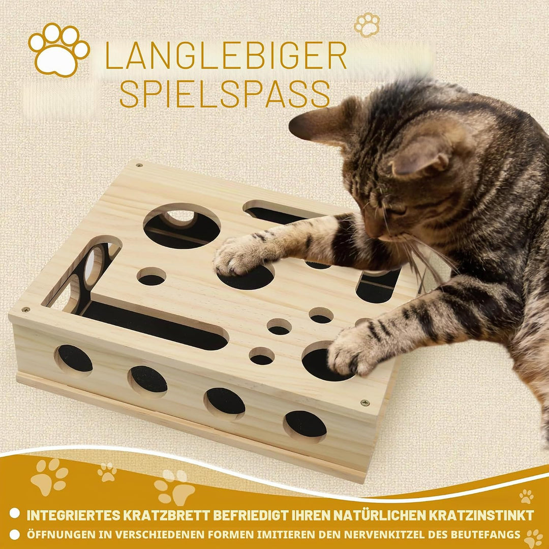 LZDMY Kratzbrett Katzen mit Glockenbällen, Fummelbrett Interaktives Katzenspielzeug Holz mit Sandpap