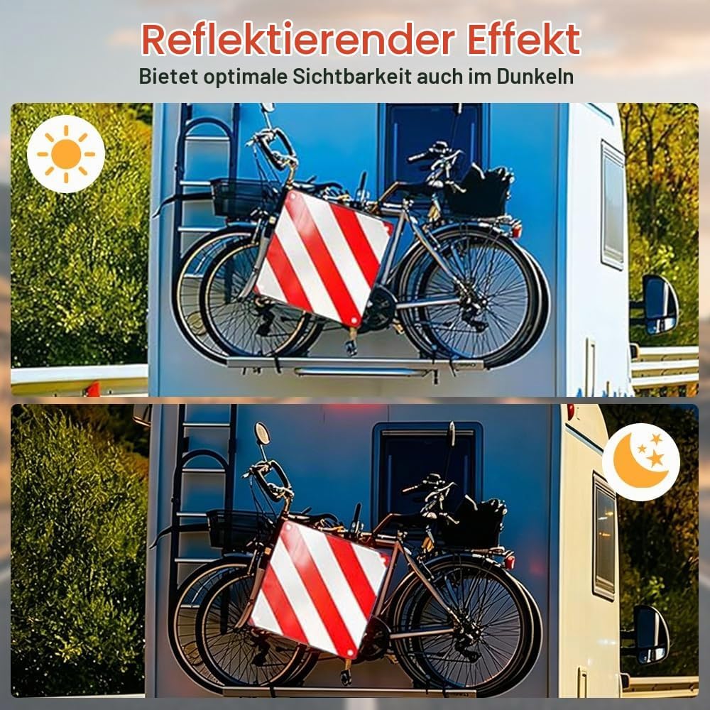 2in1 Warntafel Italien Und Spanien, Warntafel Fahrradträger, Faltbar, 50x50 cm Alu Reflektierend War