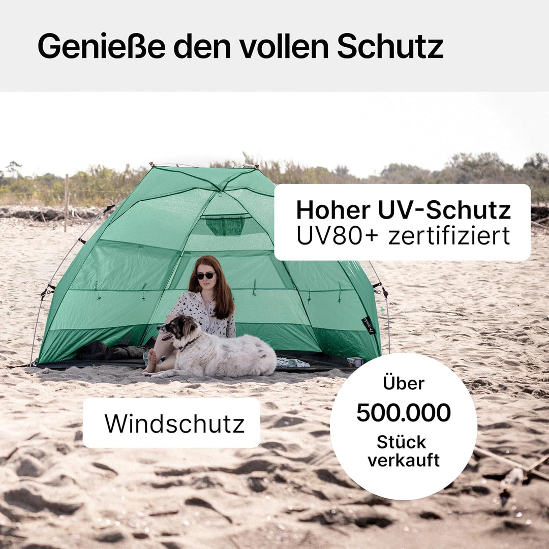 qeedo Quick Bay Strandmuschel für 2 Personen mit UV-Schutz 80+ und 360° Panorama View - leichtes Str