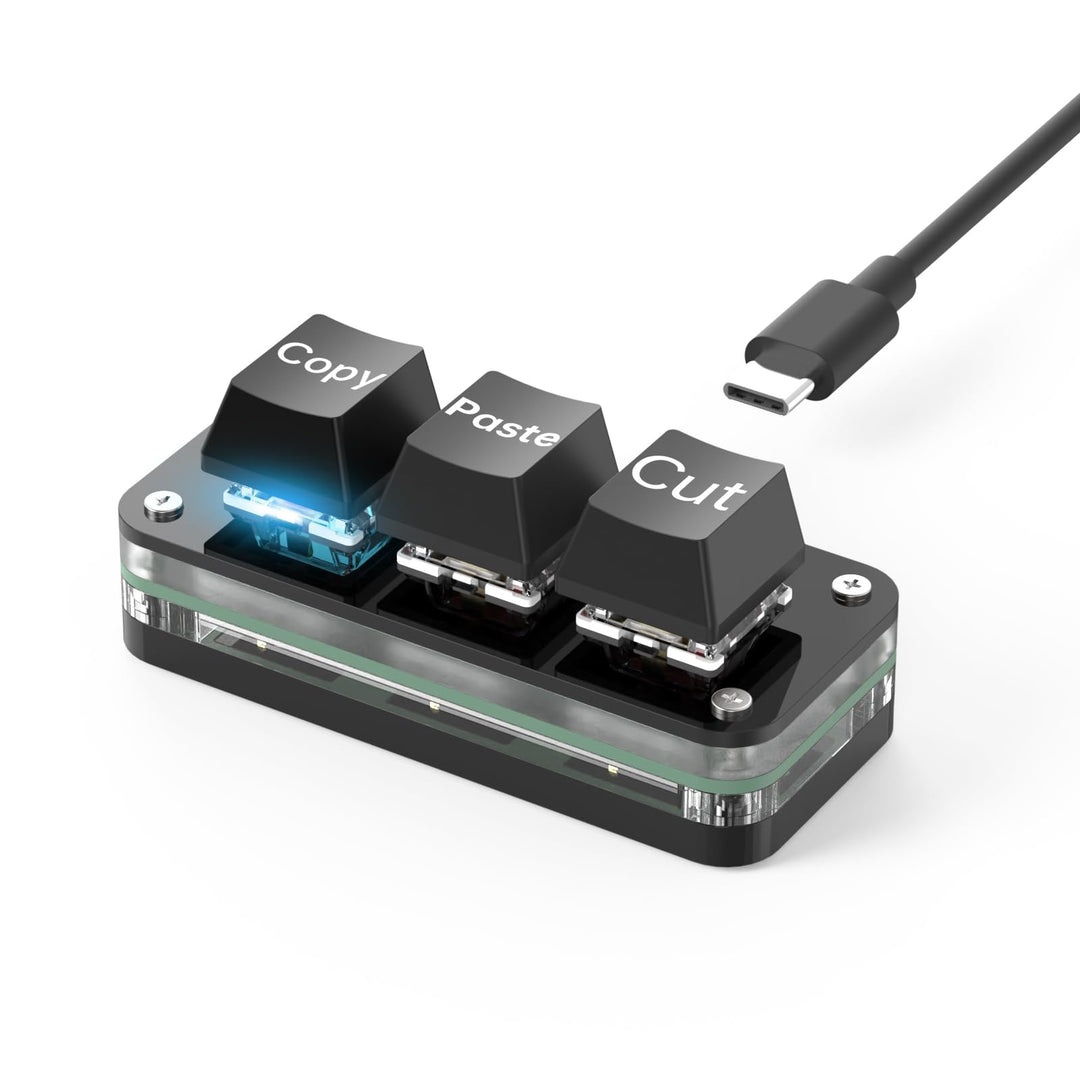 3 Tasten Mini Tastatur - Copy Paste Cut - Mechanische RGB Gaming Tastatur, Programmierbar, Makro, Be