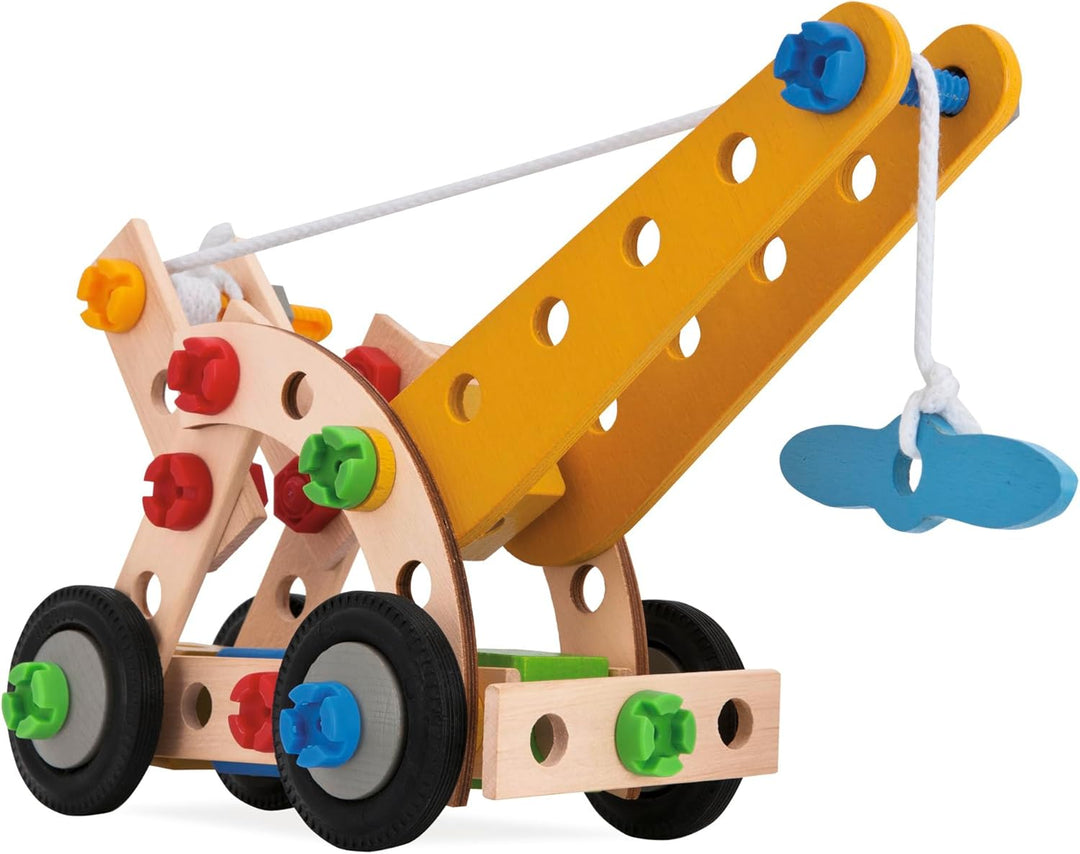 Eichhorn - 100039022 - Constructor Kranwagen, 70-teilig, Holzspielzeug-Konstruktionsset, 4 Verschied