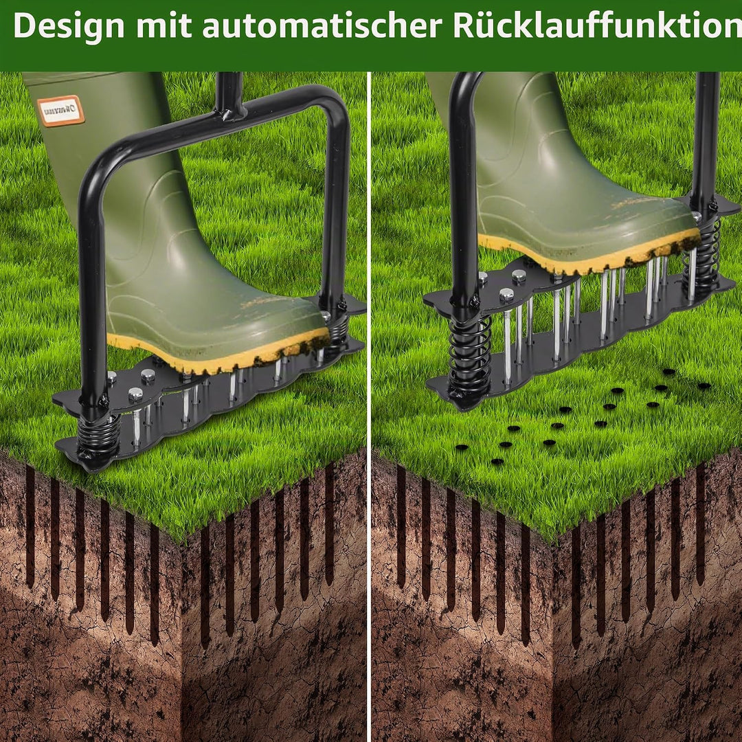 Deecam Rasenbelüfter, Aerifizierer für Rasen mit Rückstellfedern，T-Griff Rasenbelüfter ，Automatische