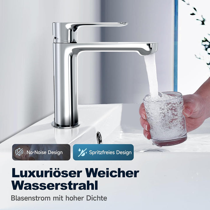 Wasserhahn Bad aus Edelstahl, Moderner Waschtischarmatur für Badezimmer mit Keramikkartusche und Ung