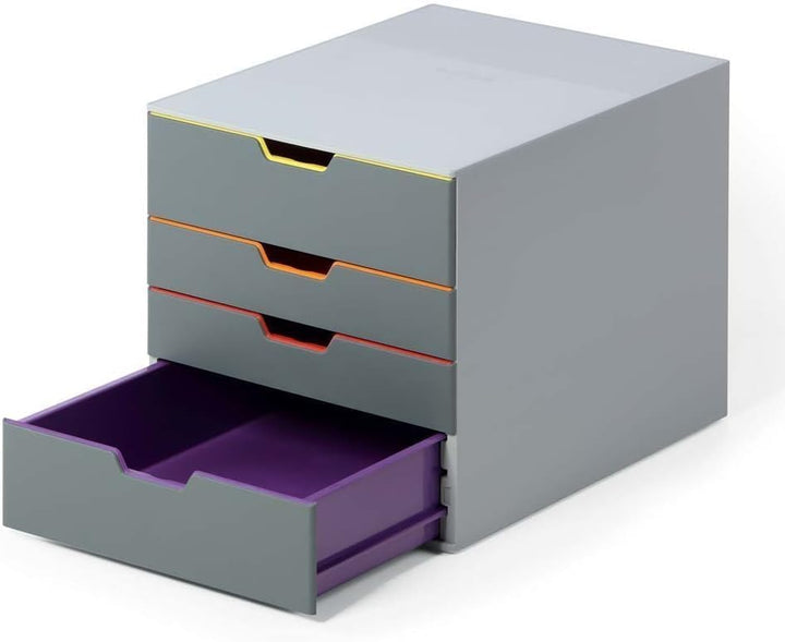Durable Schubladenbox A4 (Varicolor) 4 Fächer, mit Etiketten zur Beschriftung, mehrfarbig, 760427, 4