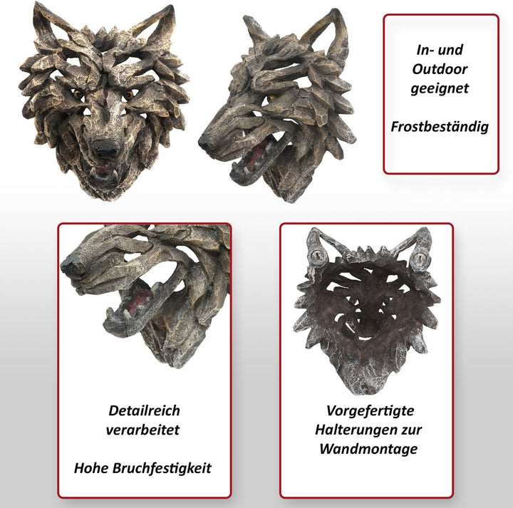 Deko Schädel HWC-H41, Wanddeko Kopf Trophäe, Polyresin Indoor Outdoor - Wolfskopf 32cm, Wolfskopf 32