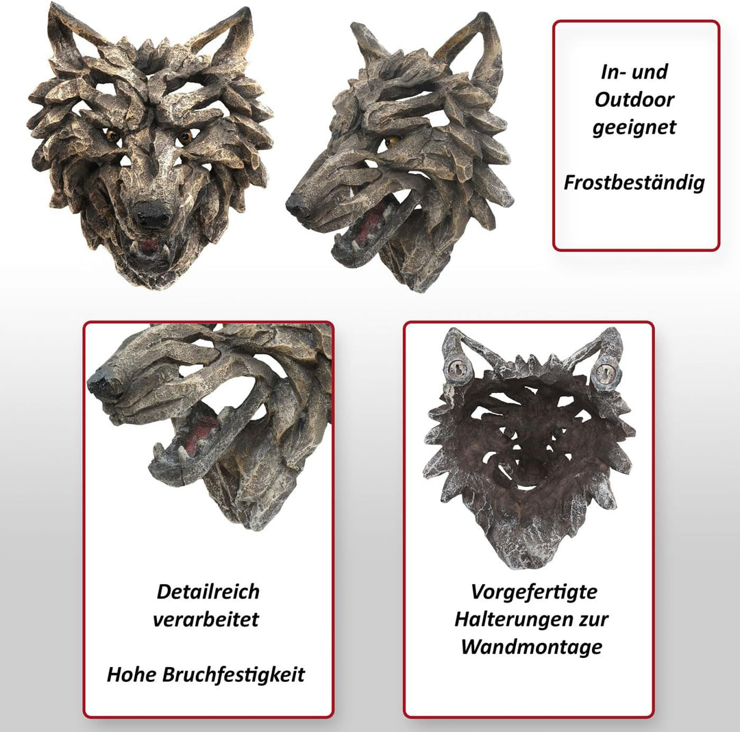 Deko Schädel HWC-H41, Wanddeko Kopf Trophäe, Polyresin Indoor Outdoor - Wolfskopf 32cm, Wolfskopf 32