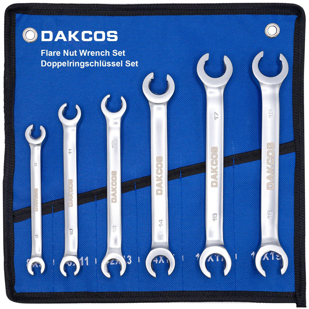 DAKCOS 6 tlg. Bremsleitungsschlüssel Set Offener Doppel-Ringschlüssel-Satz, SW 8x9mm, 10x11mm, 12x13