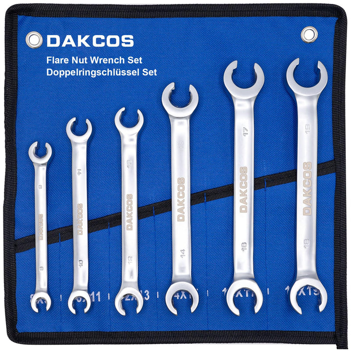 DAKCOS 6 tlg. Bremsleitungsschlüssel Set Offener Doppel-Ringschlüssel-Satz, SW 8x9mm, 10x11mm, 12x13