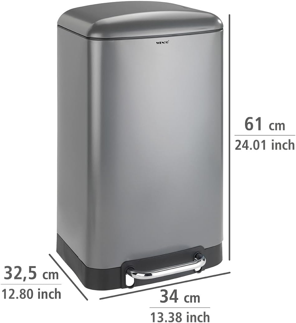 WENKO Küchen Abfalleimer Studio Easy-Close, 30 Liter, grosser Mülleimer mit Absenkautomatik, Tretfun
