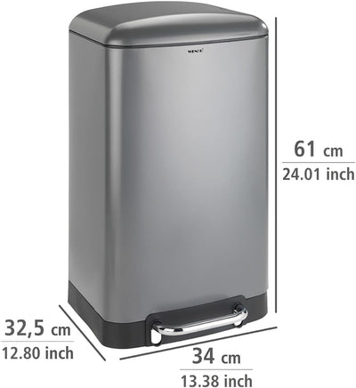 WENKO Küchen Abfalleimer Studio Easy-Close, 30 Liter, grosser Mülleimer mit Absenkautomatik, Tretfun