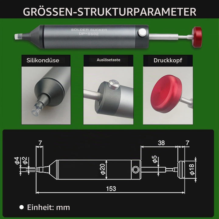 FrogBro Entlötpumpe, Nicht verstopfende Solder Sucker, 2 Silikondüsen, 2 Entlötlitze, Hitzebeständig